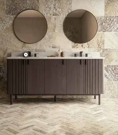 Travertine tiles in a bathroom