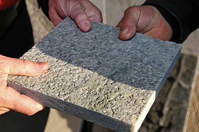 Basalt and andesite paving stones with textured exterior finishes